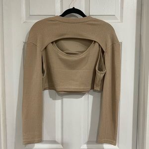 Tan Super Crop Top (long-sleeve) with cropped tank